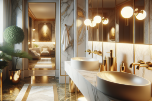 Lavabos con toques de oro: Lujo y sofisticación en tu baño.